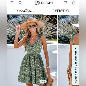Cupshe Olive Green Printed Tie-Shoulder Sundress
